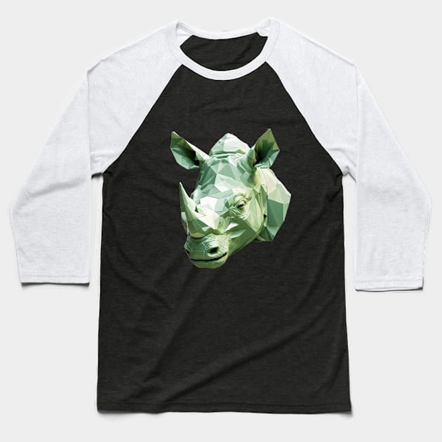 Green rhino head geometric art Baseball T-Shirt by Spaceboyishere